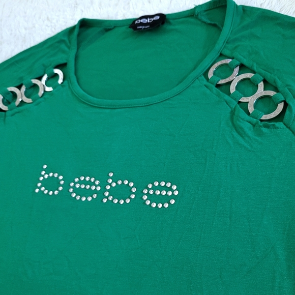 bebe Green💚 Top With Triple3️⃣ Silver🤍 Rings Detail - NWT - Picture 13 of 16